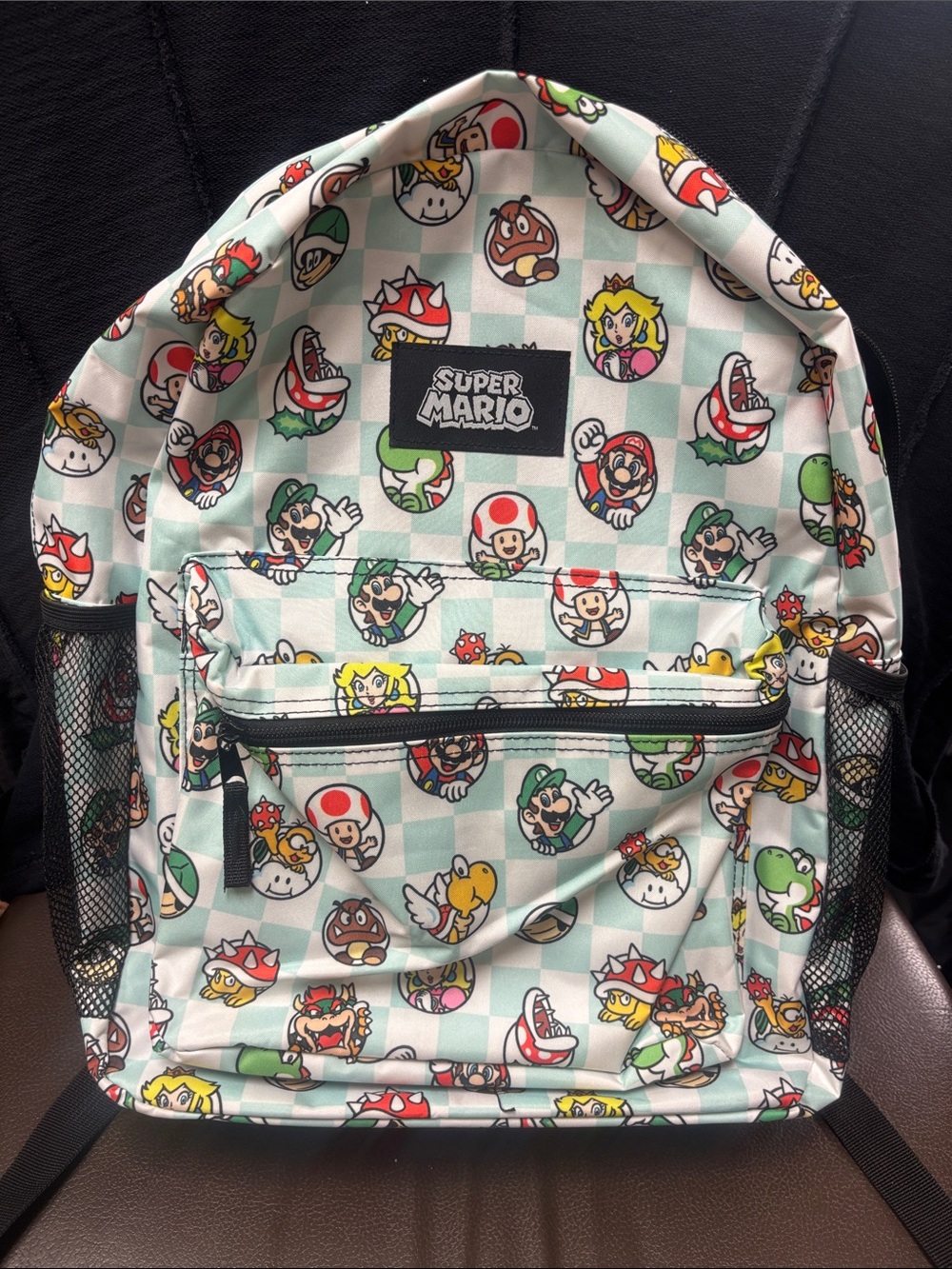 Super Mario Character Print Backpack - Mint Checker